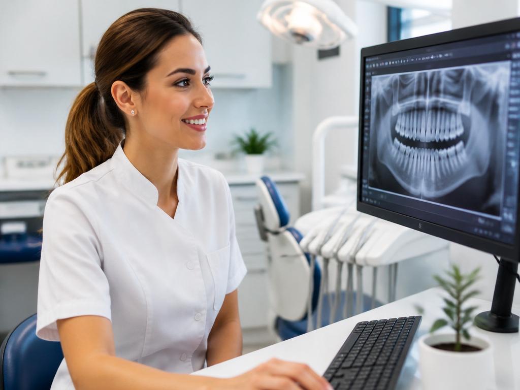 Cirurgiã-Dentista analisando uma radiografia odontológica